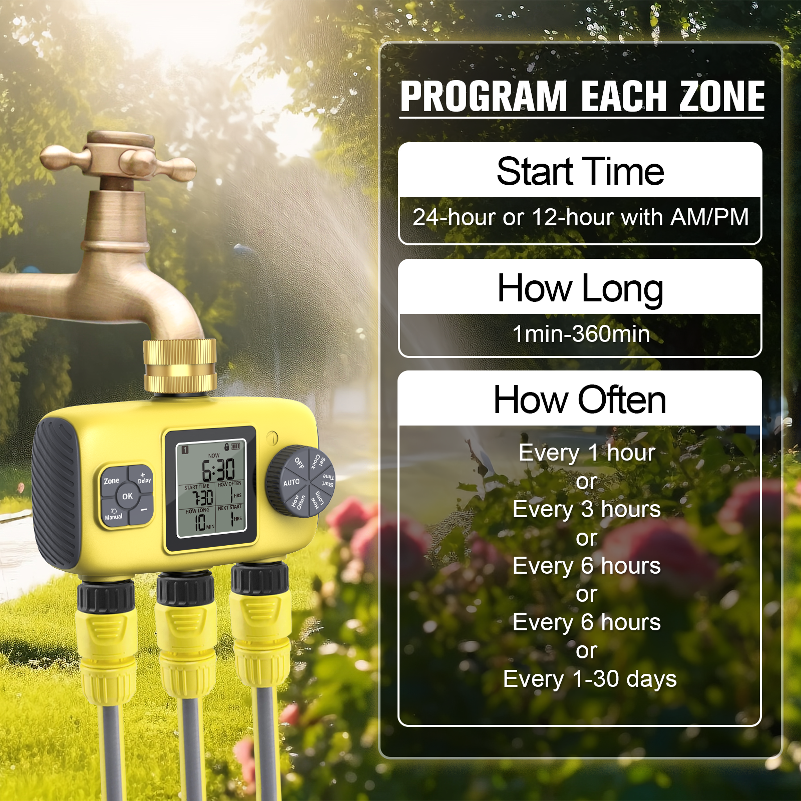 Insoma-temporizador de agua automático de 3 salidas, sistema de riego de jardín, herramientas programadoras de aspersores de Control independiente