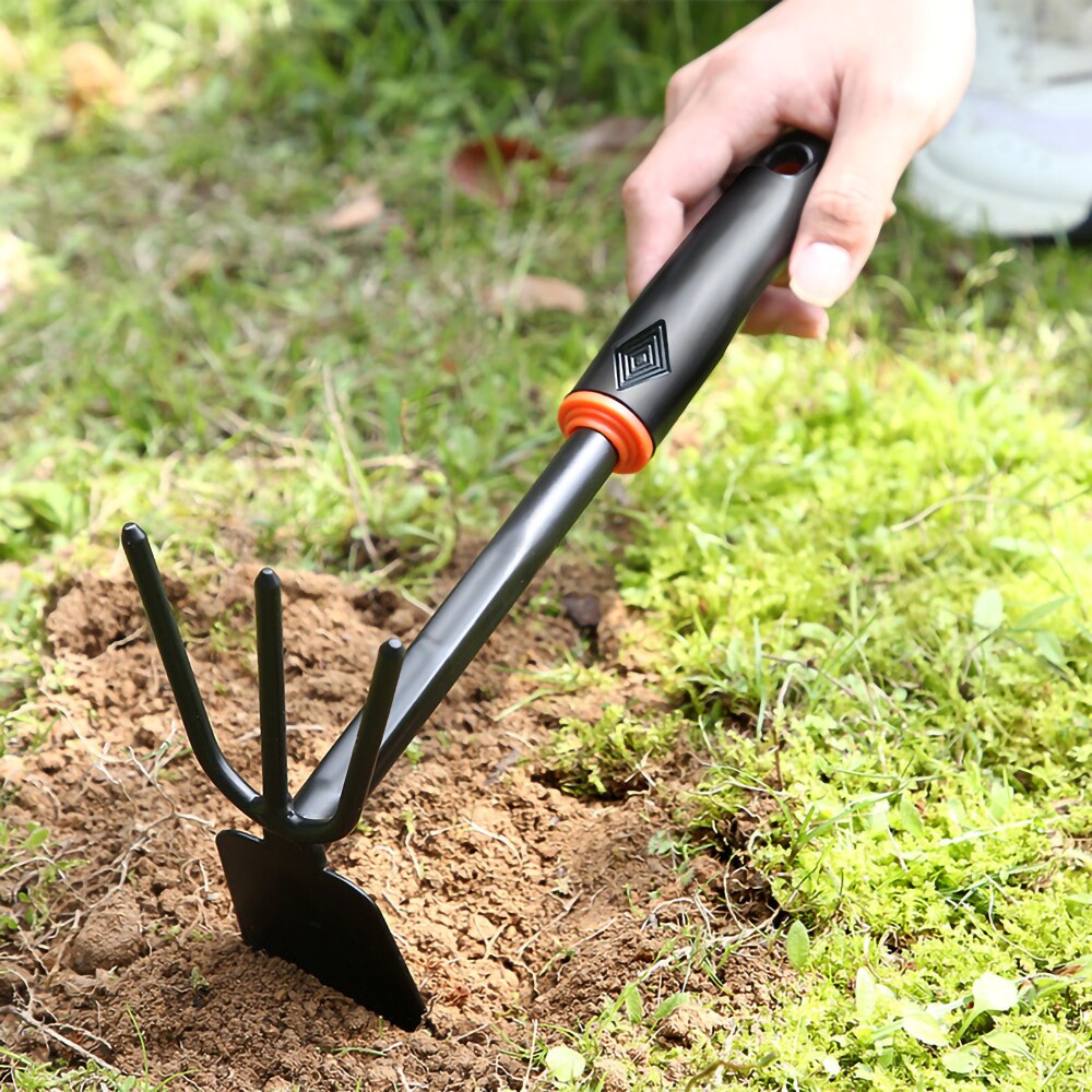 1Pcs Garden Tools Black Plastic Handle Spray Plastic Two-end Hoe Dual-use Hoe Five-tooth Rake Shovel Outdoor Hoe Flower Shovel