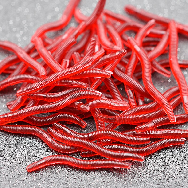 100 Pcs Smell Red Worms Fishing Lures 20mm Soft Bait Simulation Artificial Shrimp Odor Red Worms Bass Lure Fishing Takcle: Default Title