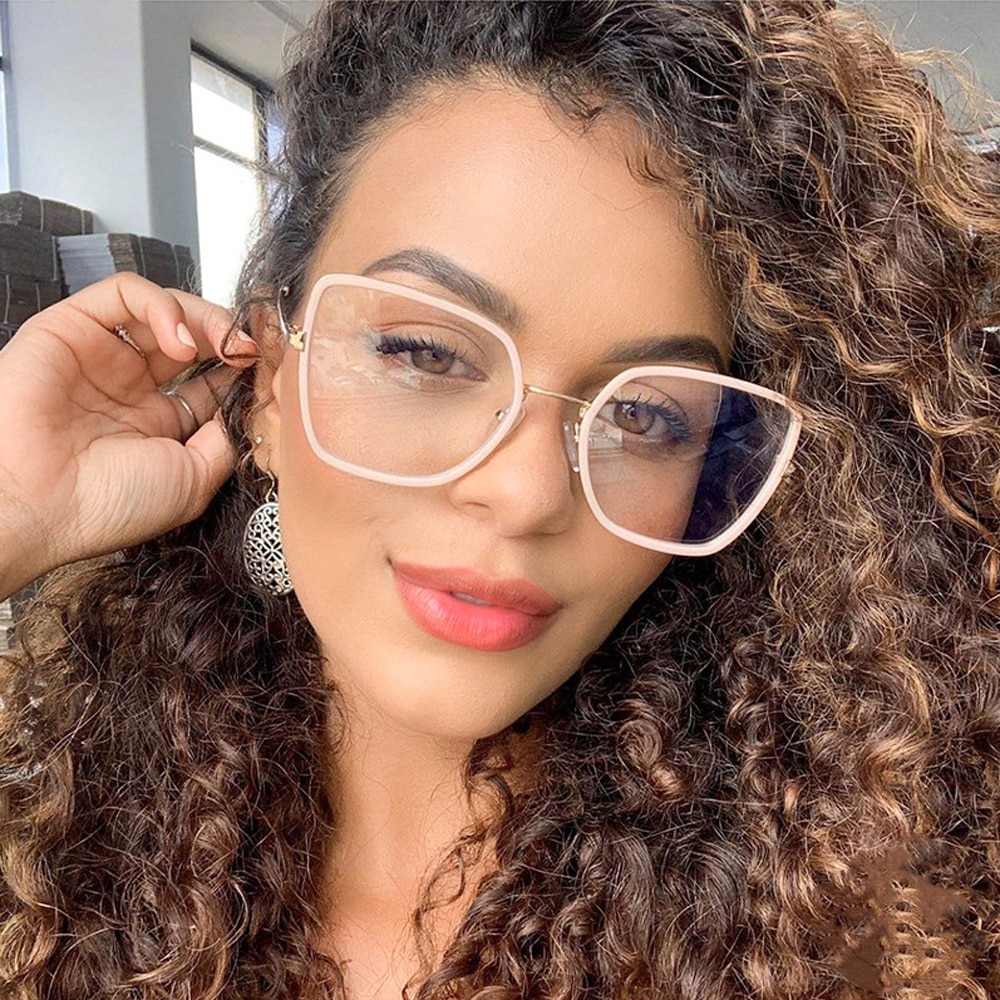 Peekaboo tr90 big glasses cat eye square clear lens pink woman eyeglasses prescription metal gold for ladies