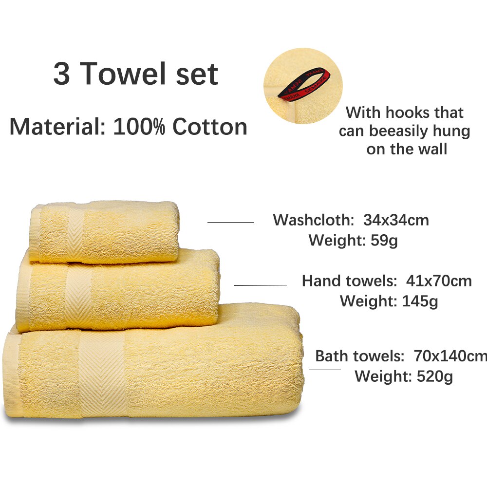 SEMAXE Soft Towels Set Cotton,Bath Towel, Hand Towel,Washcloth,Highly Absorbent, Hotel For Bathroom. yellow,Sell