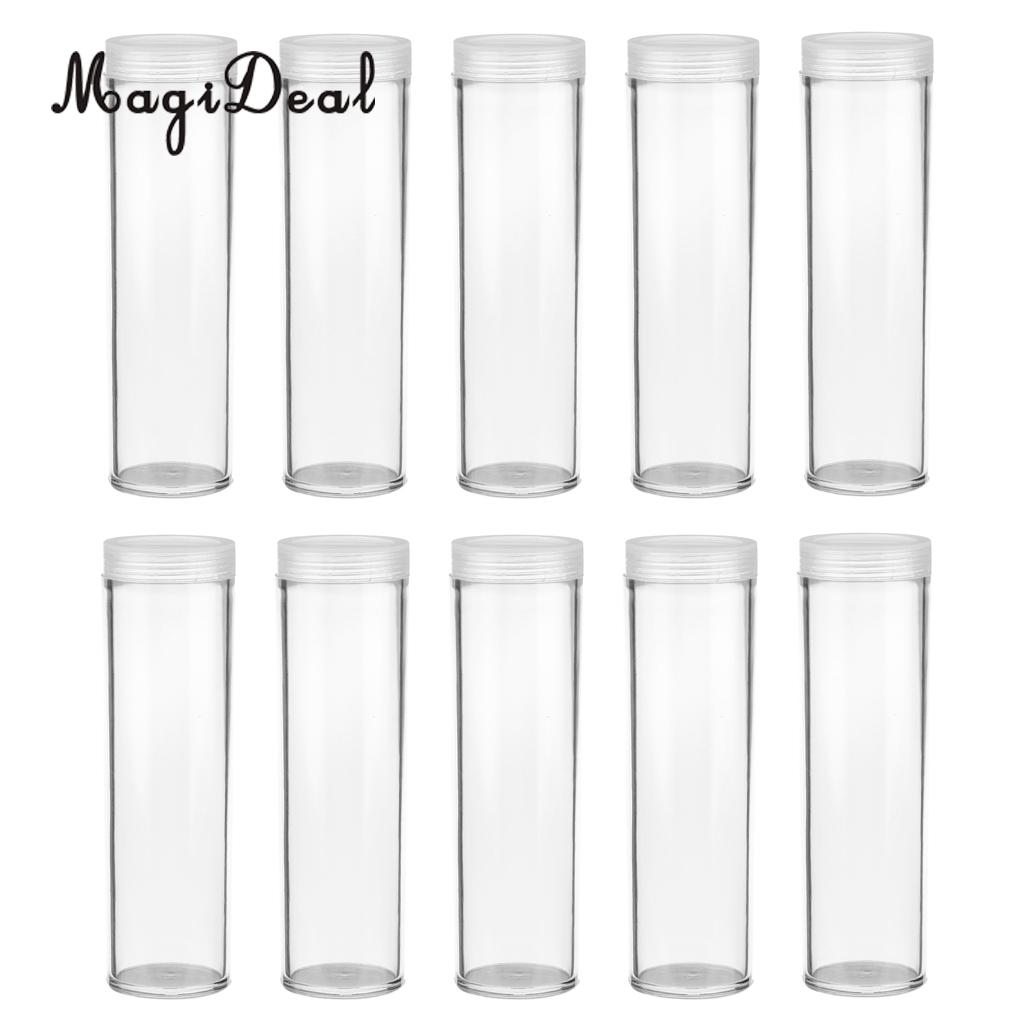 10 Pcs 25mm Protective Tube Holder Clear Round Cases Coin Storage Boxes