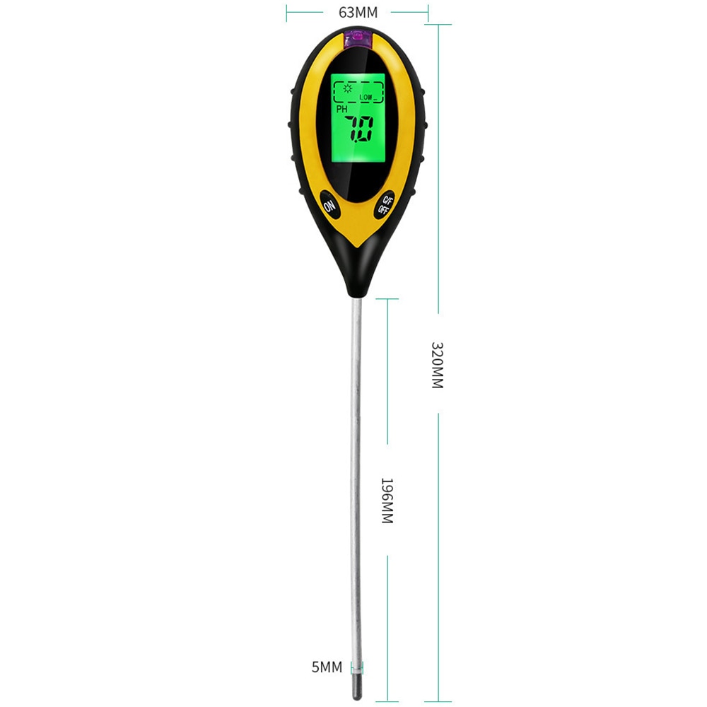 4 in1 jord ph meter tester digital temperatur sollys frugtbarhed hygrometer: Default Title