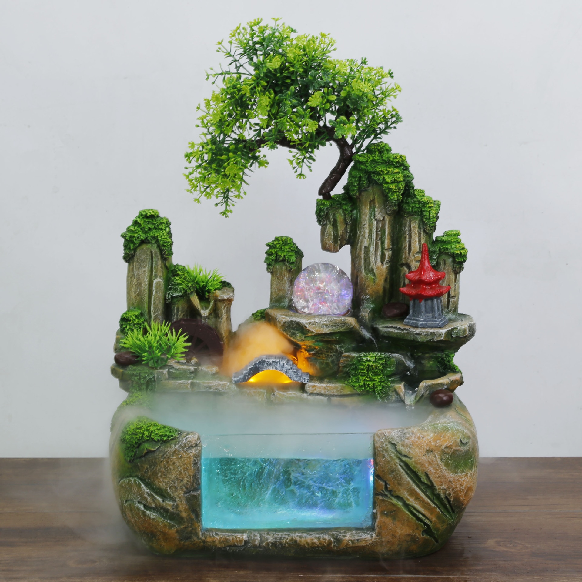 LED Steingarten Garten Wasser Brunnen Luftbefeuchter Heimat Sekretariat Schreibtisch Kleine Fische Panzer Glück Fengshui Wasserfall Mikro Landschaft