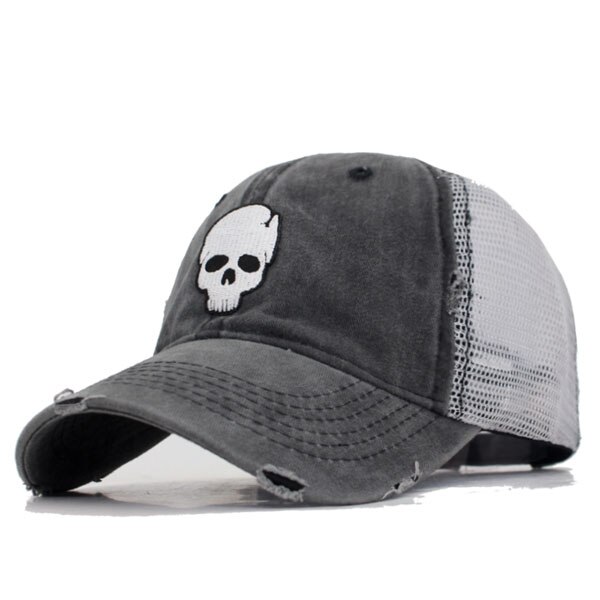 Youbome merke trucker retro mesh baseball cap kvinner snapback caps hatter for menn casquette bein skull vasket dad cap baseball hat: Svart