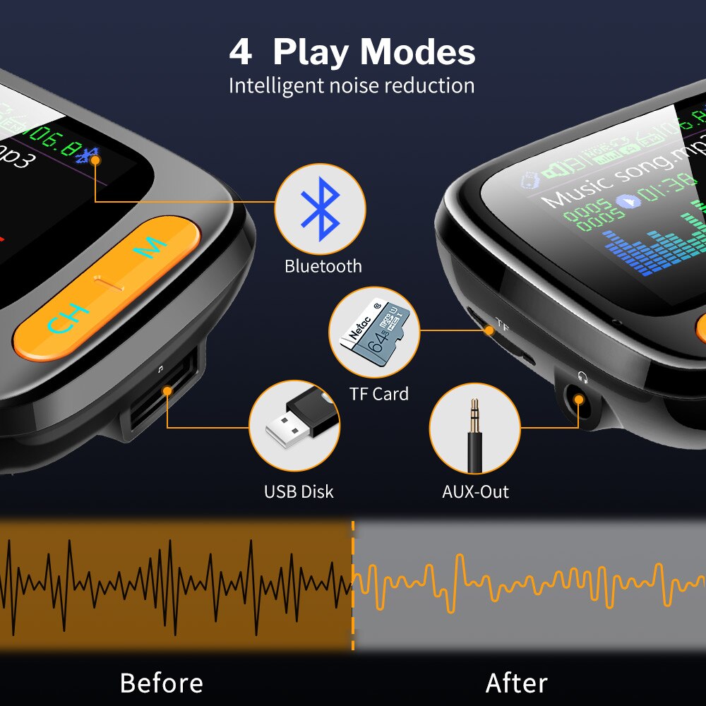 Deelife Bluetooth 5.0 nadajnik modulator FM samochodowy zestaw głośnomówiący z kolorowym ekranem automatyczny odtwarzacz MP3 podwójna szybka ładowarka USB