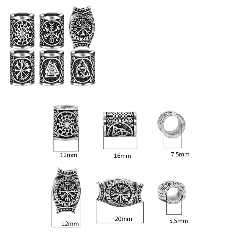 1 set viking runor lösa pärlor stort hål tiwaz tyr sol rune odal futhark runa spacer pärlor för hår pärlor gör själv smycken