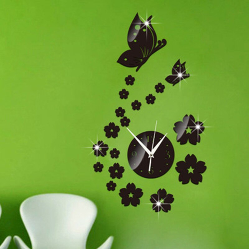 Papillon amour fleur acrylique miroir horloge murale étude chambre salon miroir mural horloge murale décor à la maison pas de batterie