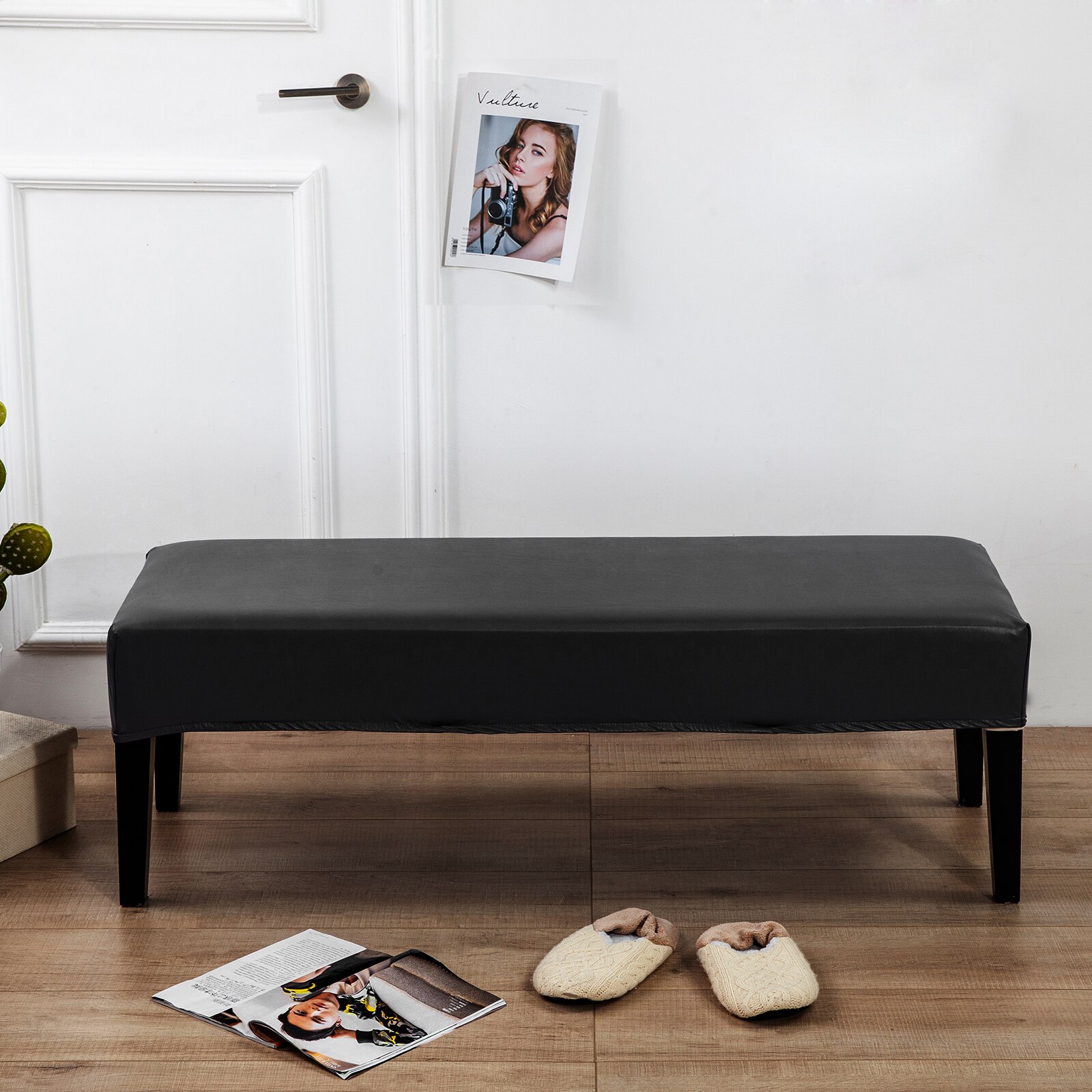 Bench Slipcover for Dining Room Waterproof Stretchable Removable Upholstered Kitchen Rectangle Bench Cover Protector: Black