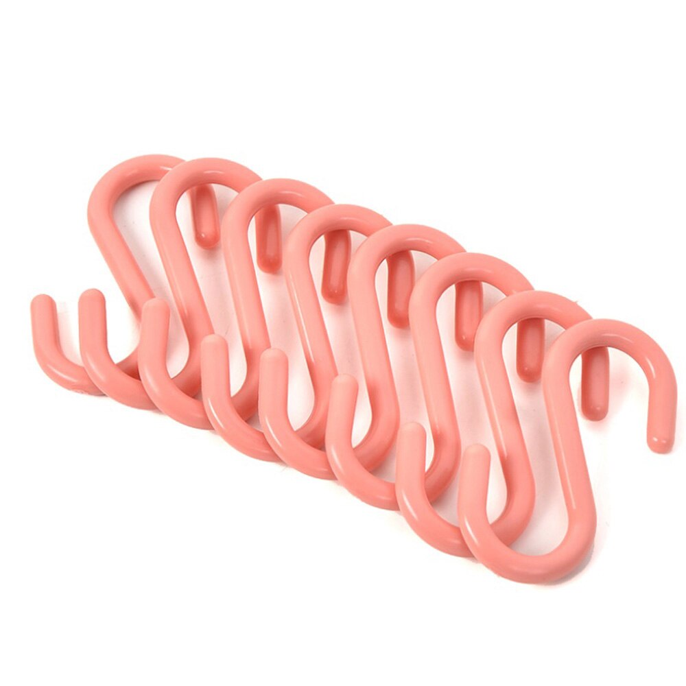 4/8pcs Practical Plastic Bucket Hook S Shape Clothing Rack Kitchen Railing S Hanger Kitchen Hooks: 8Pcs Pink S