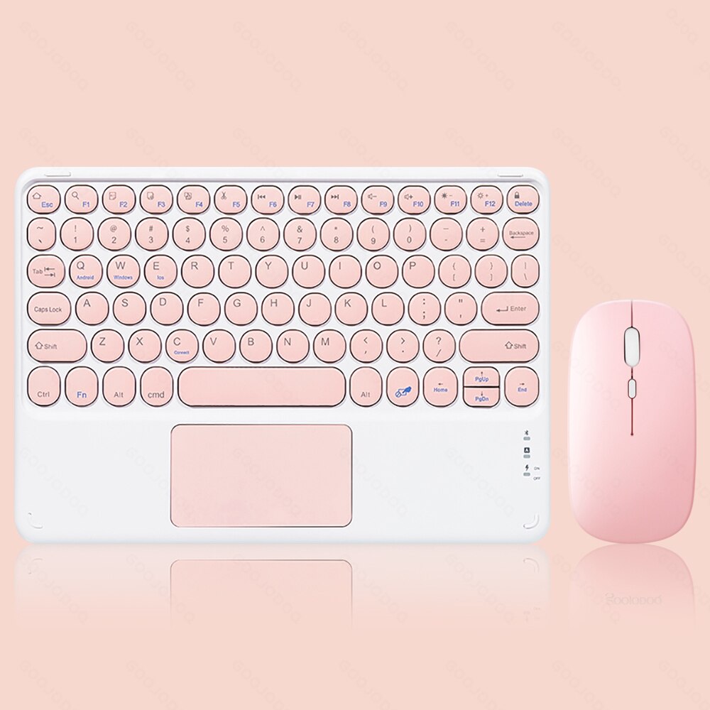 EAOR Portable Bluetooth Keyboard with Touchpad for iPad Tablet Laptop Mute Cute Wireless Keyboard Mouse Combos for Android iOS: Pink with Mouse