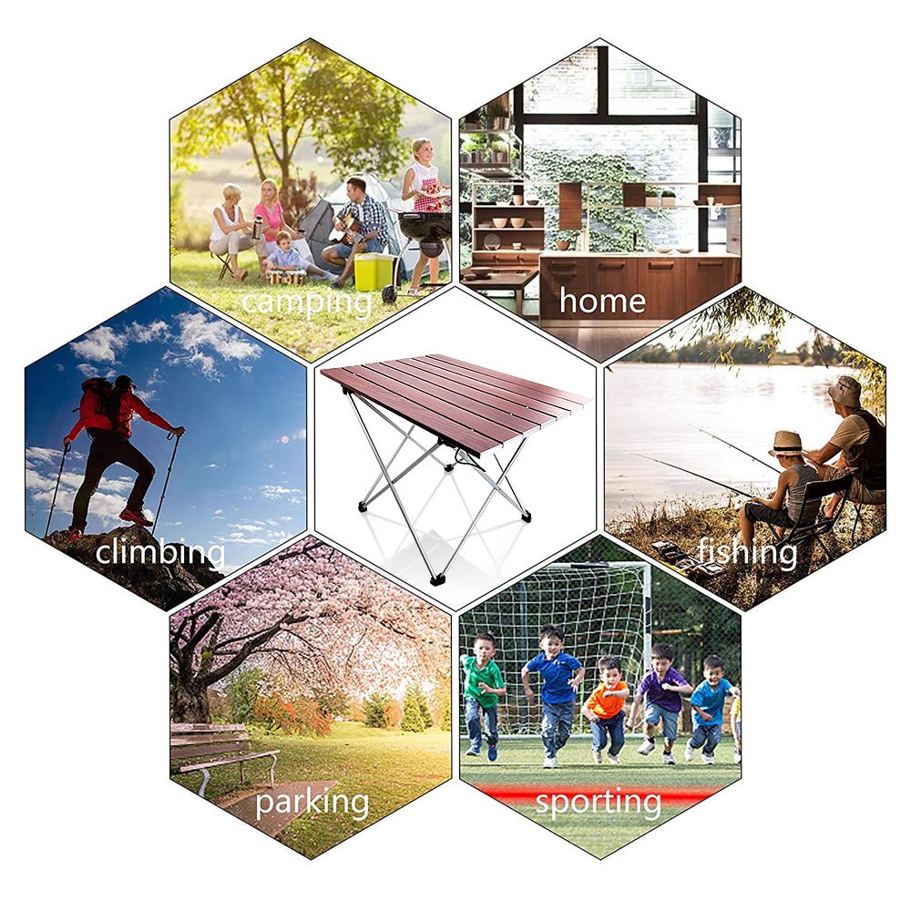 Wood Grain Outdoor Folding Table Aluminum Portable Picnic Barbecue Table Camping Table