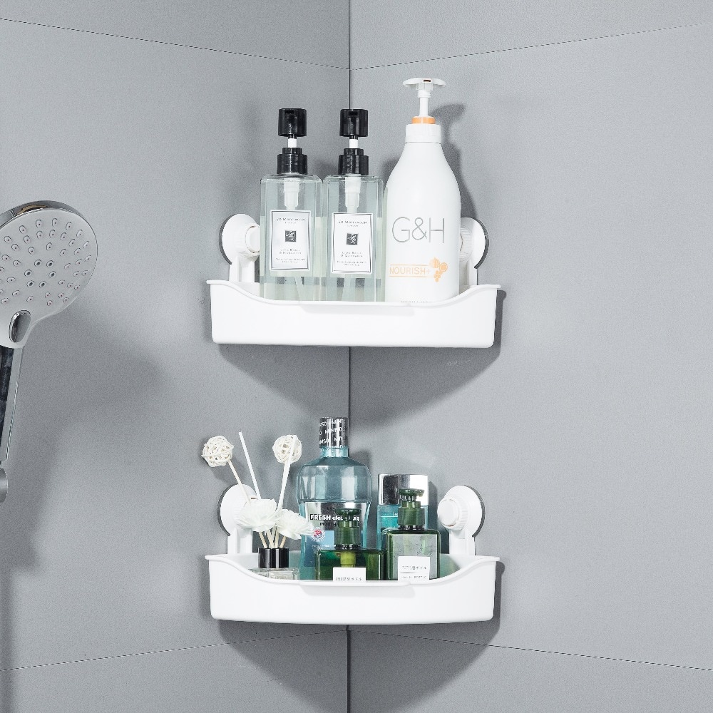 Hoek Opslag Plank Hoek Badkamer Magazijnstelling Zuignap Zeep Fles Houder Plastic Abs Keuken Opbergrek