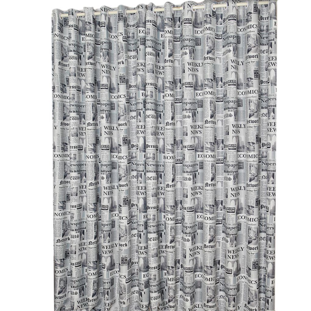 Brown/Gray English Newspaper Pattern Printed Thermal Insulated Curtains for Bedroom