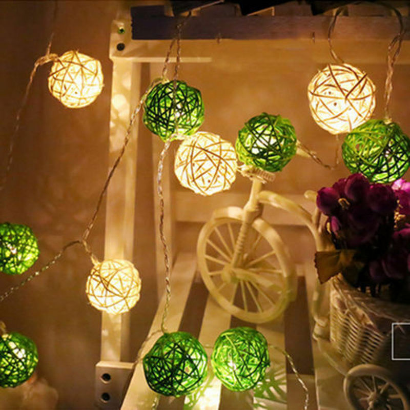 3M 20 LED Rattan Kugeln Lichterketten Batterie Gebühr Girlande Baumwolle Ball Licht Weihnachten Lichter für Terrasse Hochzeit Dekor