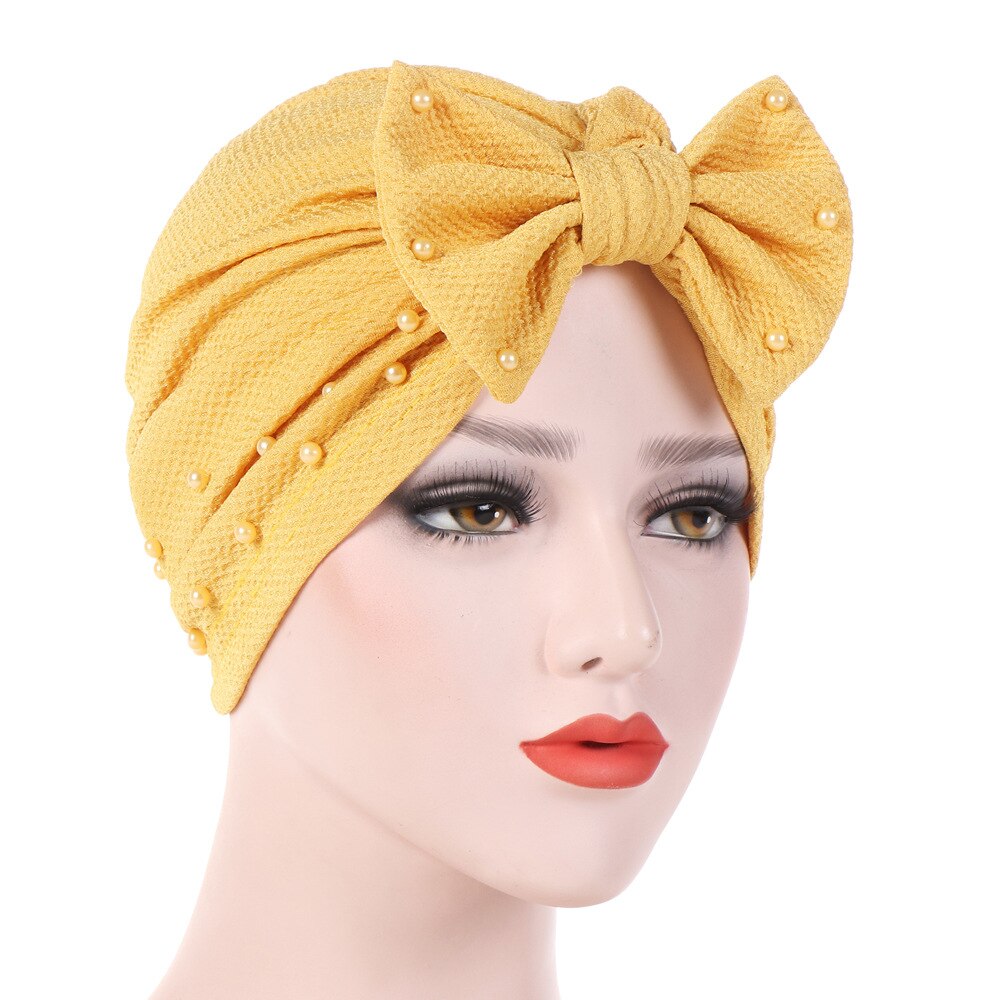Turban musulman uni pour femmes, casquette indienne avec nœud élastique: 4