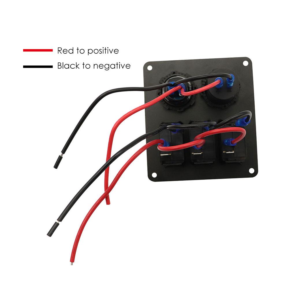 Boat Switch Panel Car Switch Panel Waterproof Digital Voltmeter Dual USB Port 12V Outlet Combination Marine LED Rocker 3 Gang