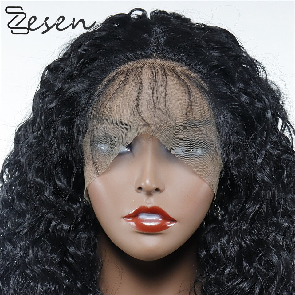 ZESE13x4 Black Synthetic Lace Front Wigs Kinky Curly Long Hair Resistant Glueless With Natural Hairline for Women With Baby Hair