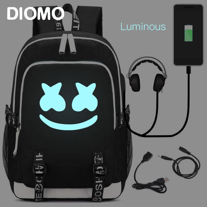 Dimom cool lysende usb laptop rygsække american mystery dj skoletaske til drenge og piger teenagere børns bogtaske