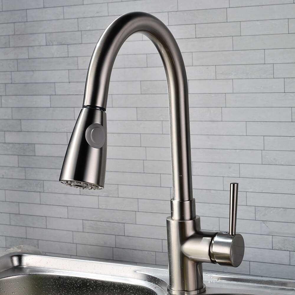 Modern Kitchen Sink Faucets High Arc Pull out 360° Rotate Faucets with Ceramics Valve Core 2 Water Outlet Modes