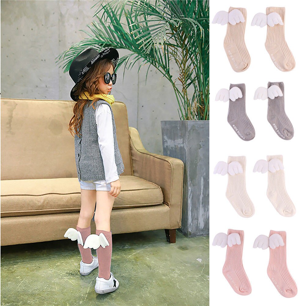 Pantimedias de algodón para niños y niñas de 0 a 4 años, medias cálidas hasta la rodilla, de invierno, en blanco, rosa, beige, gris, dibujos animados, alas de Ángel, novedad de