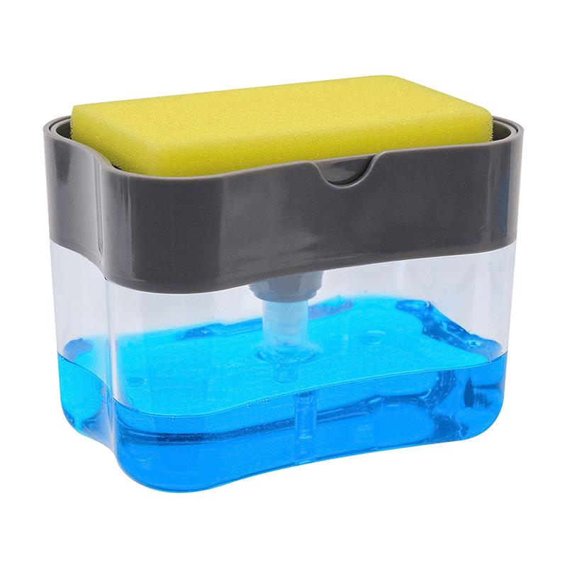 2-In-1 Soap Pump Dispenser With Sponge Holder Liquid Dispenser Container Hand Press Soap Organizer Kitchen Cleaner Tools: gray