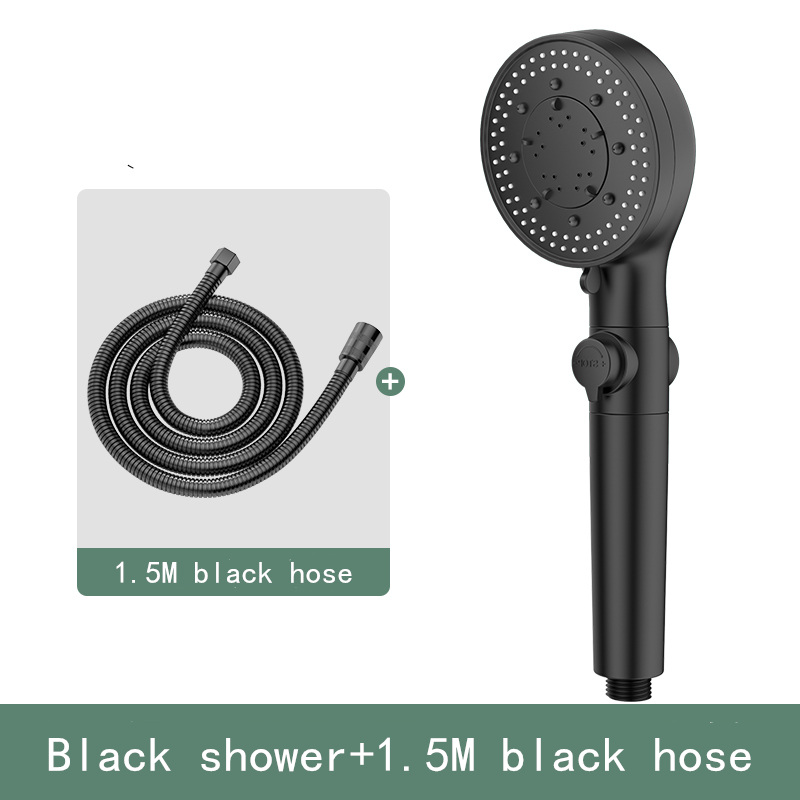 high pressure black shower head 5 functions with switch on/off button spray Water Saving Shower Adjustable Bath shower: Black set 2