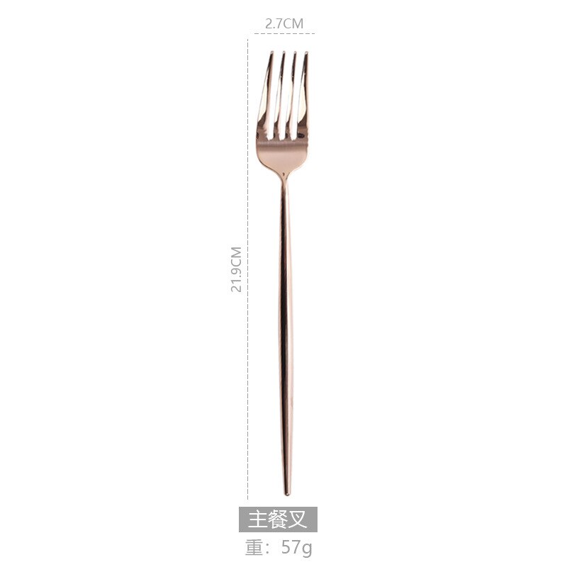 Acier inoxydable Western couverts Portugal 304 couteau à Steak et fourchette cuillère baguettes Dessert cuillère cuillère fruits fourchette Rose miroir Li: Rose Gold Light Dinner Fork