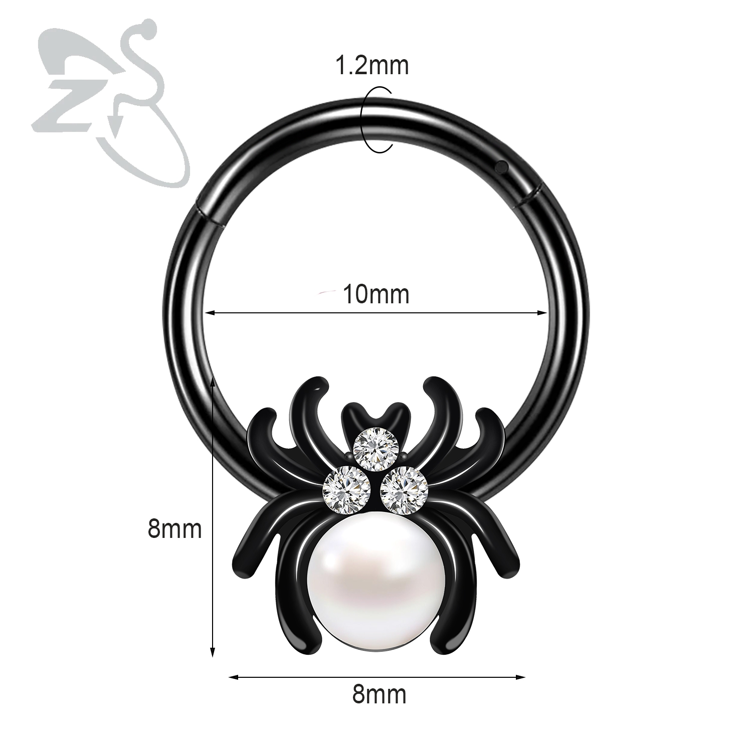 ZS 1PC serpent citrouille chauve-souris nez Piercing couleur noire Septum anneau acier inoxydable nez Clicker oreille Helix Cartilage Piercings 16G: Rhodium plaqué