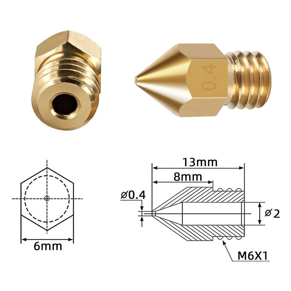 KINGROON MK8 E3D Nozzle V5 V6 M6 Thread Hard Steel Brass Nozzles for 1.75mm filament E3D MK8 Hotend Extruder 3D Printer Parts