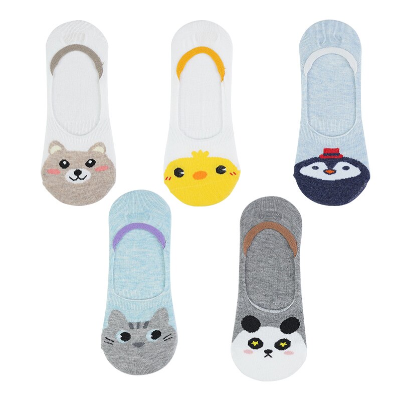 5 Pairs Lot Cotton Women Socks Female Casual Boat 3D Pack Cartoon Harajuku Cat Cute Heart Invisiable Funny Girl Ankle Sock Set: type 18