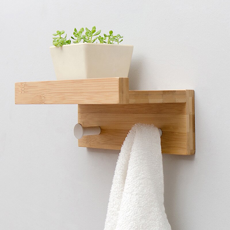 Nordic Houten Muur Haak Display Rack Muur Opknoping Kapstok Veranda Muur Creatieve Home Decoratie Jas Hoed Muur Plank: Wood color 2 hooks