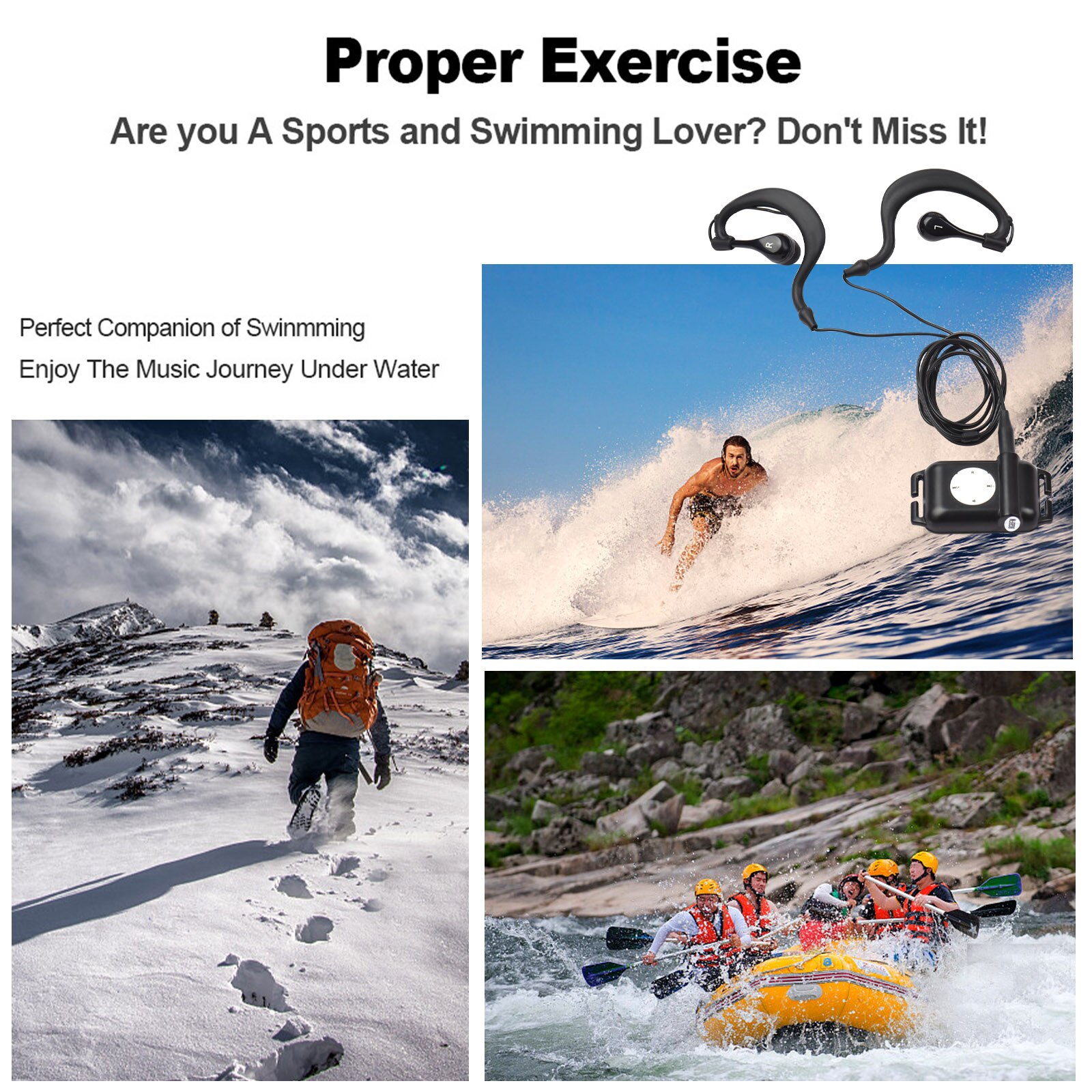 IPX8 Waterproof MP3 Player 8GB Music Player with Headphones for Swimming Running Diving Surfing