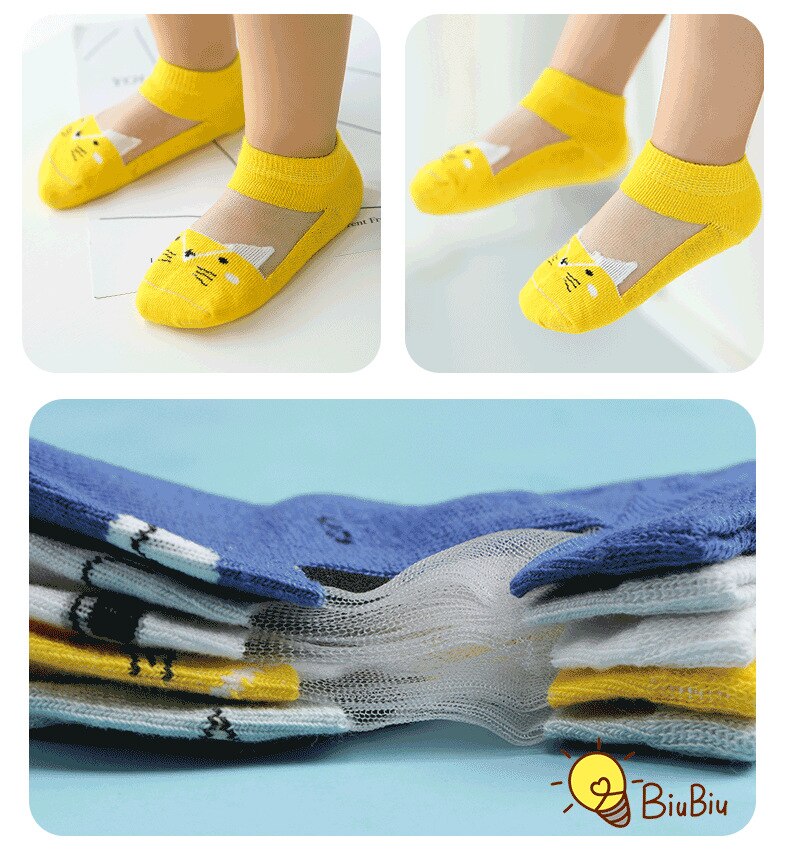 5 pares de calcetines de algodón para bebé de verano para niñas, niños, bonitos calcetines cortos de Color dulce de gato , calcetines para recién nacidos de 1 a 8 años