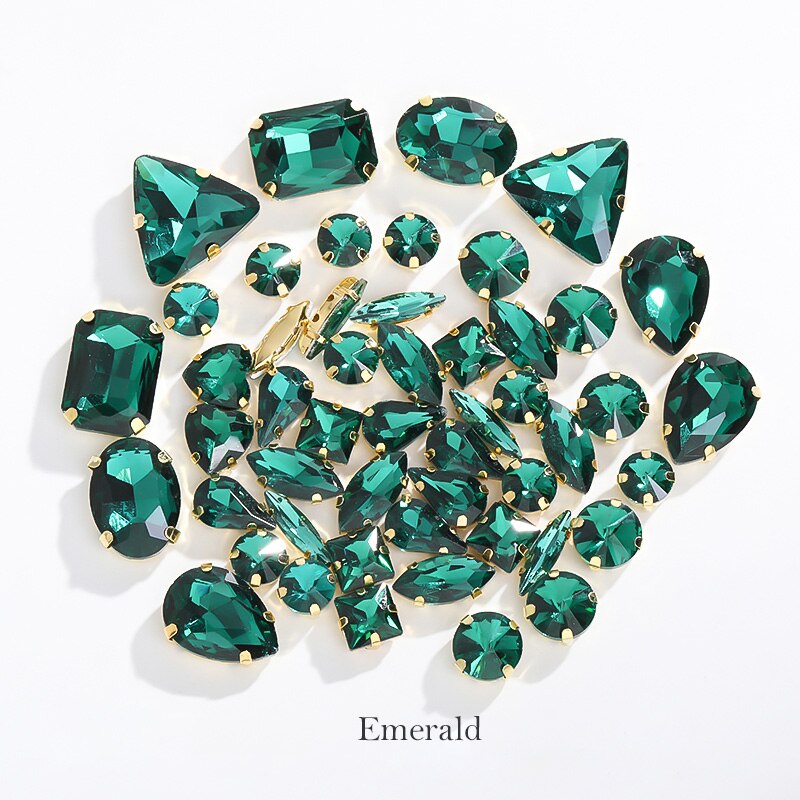 Astrobox Fancy 50 Stuks Gemengde Vorm Met Klauw Naai Rhinestone Crystal Voor Kleding &amp; Accessoires Glas Steen Diy Sieraden maken: Emerald
