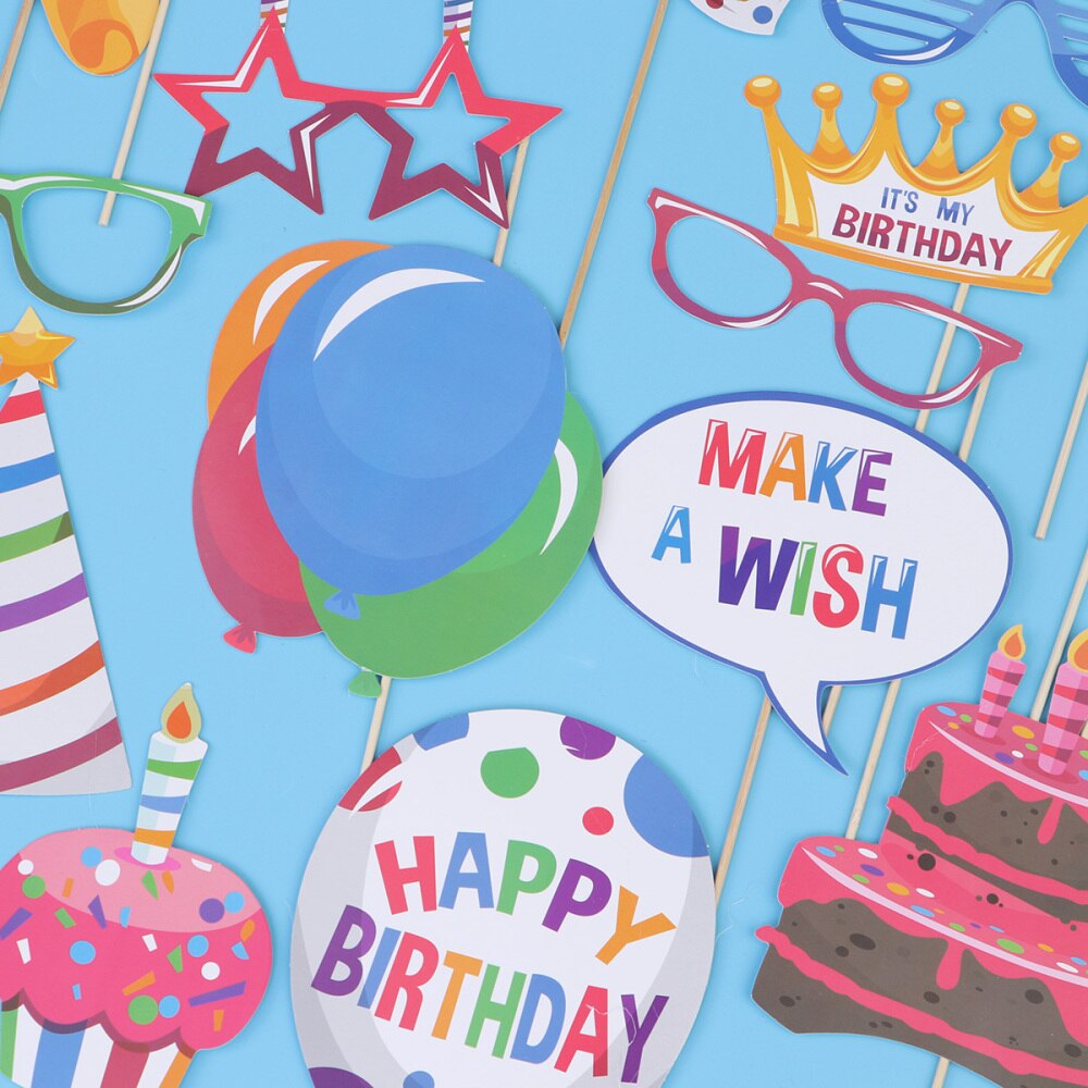 18pcs Birthday Photo Props Kit Funny Paper Mask DIY Selfie Props Accessories Party Favors Decoration Supplies