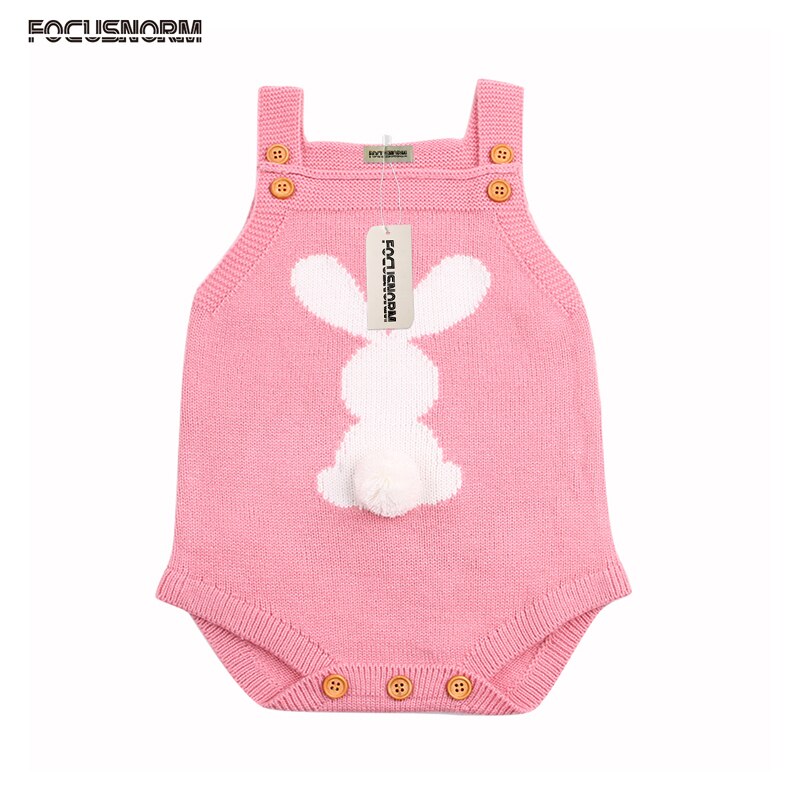 Leuke Bunny Peuter Kids Baby Meisje Jongen Breien Wol Mouwloze O-hals Overdekte Button Solid Konijn Cartoon Mooie Romper 3 Stijl: Roze / 12m