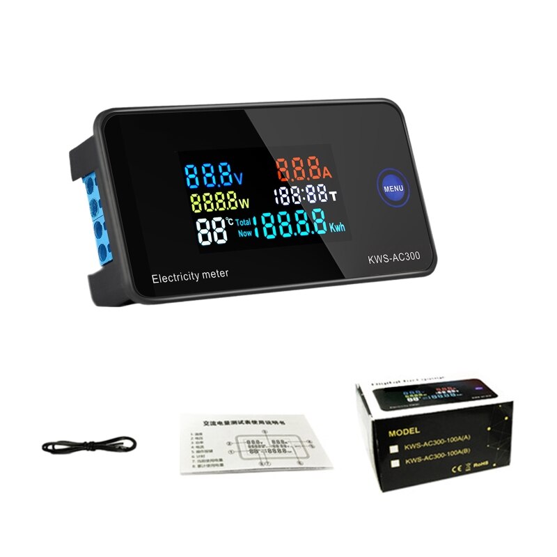 Ac 50-300v 0-100a effekt energimåler voltmeter ammeter kwh digital vekselstrøm elektrisk monitorpanelmåler med reset-funktion: 10a
