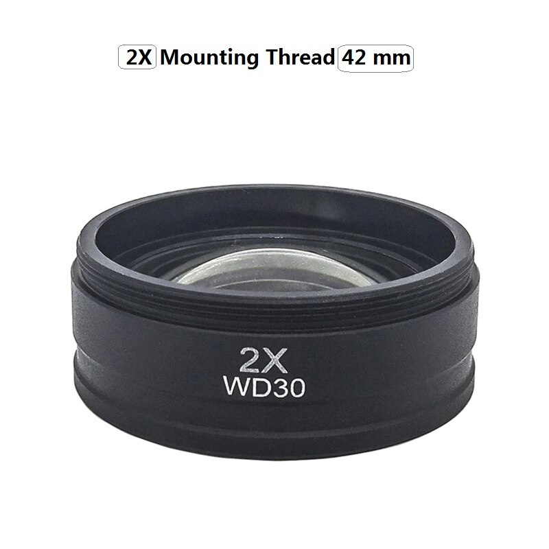 0,5x 2X lentille Barlow objectif Microscope objectif auxiliaire objectif filetage de montage 42mm 48mm 50mm 52mm Distance de travail 30/160mm: 2X  Thread 42mm