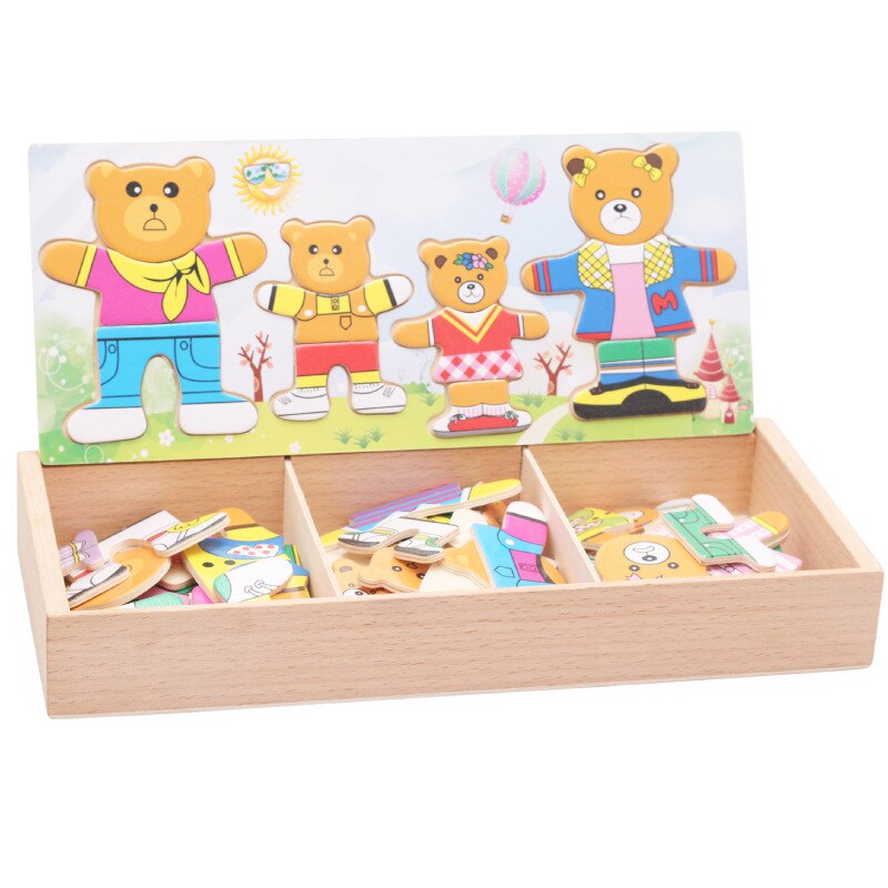 Fly puslespil legetøj træ 4 bjørn familie skab tredimensionelt puslespil træ legetøj til børn