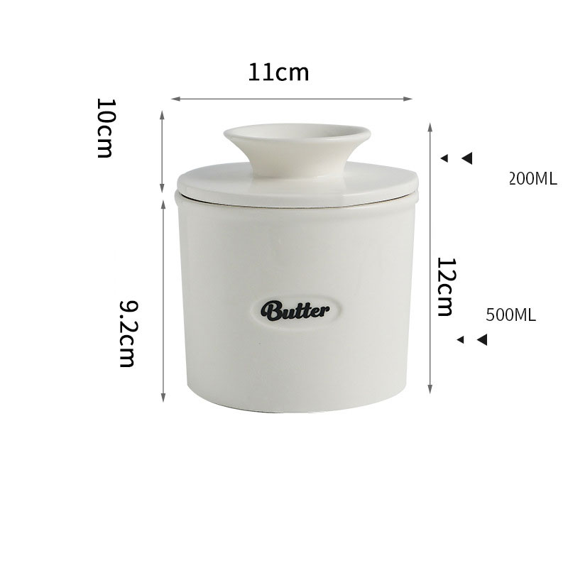 Cajas de mantequilla de cerámica de estilo occidental, frascos sellados de queso con cuchillos, caja creativa Simple con letras, 500ml: white with knife