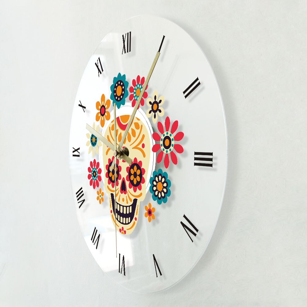 Meksikolainen kukka sokeri kallo kuolleiden päivä morden riippuva yövalo dia de los muertos seinäkello led -taustavalolla