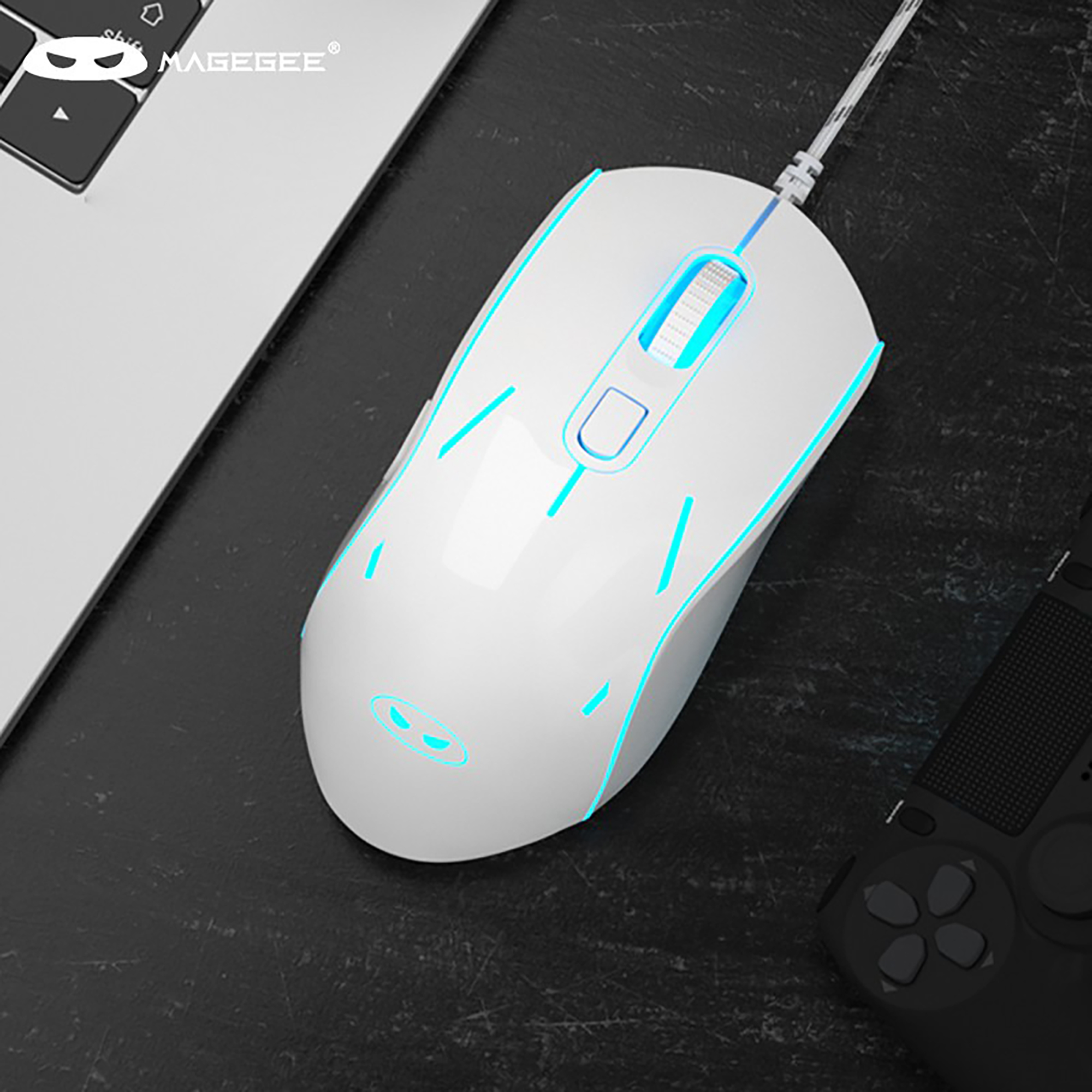 Ratón silencioso para juegos con cable MageGee G12, ratón retroiluminado con LED de respiración de 7 colores, ratón óptico ergonómico de 6 DPI ajustables para Windows