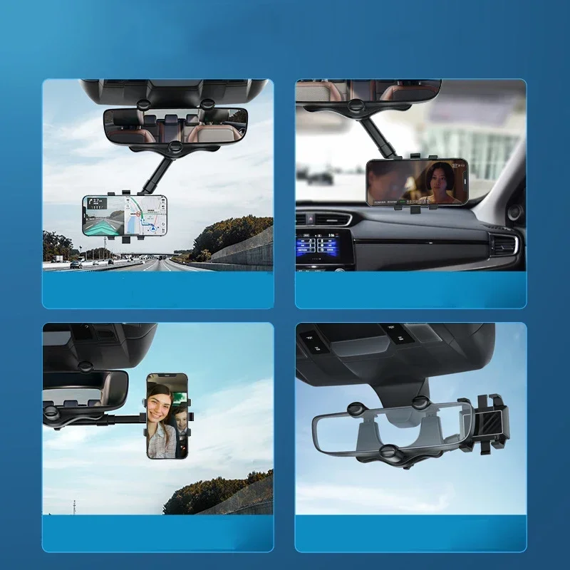 Draaibare en intrekbare autotelefoonhouder Achteruitkijkspiegel Rijdende recorderbeugel DVR/GPS Mobiele telefoonondersteuning met kabel