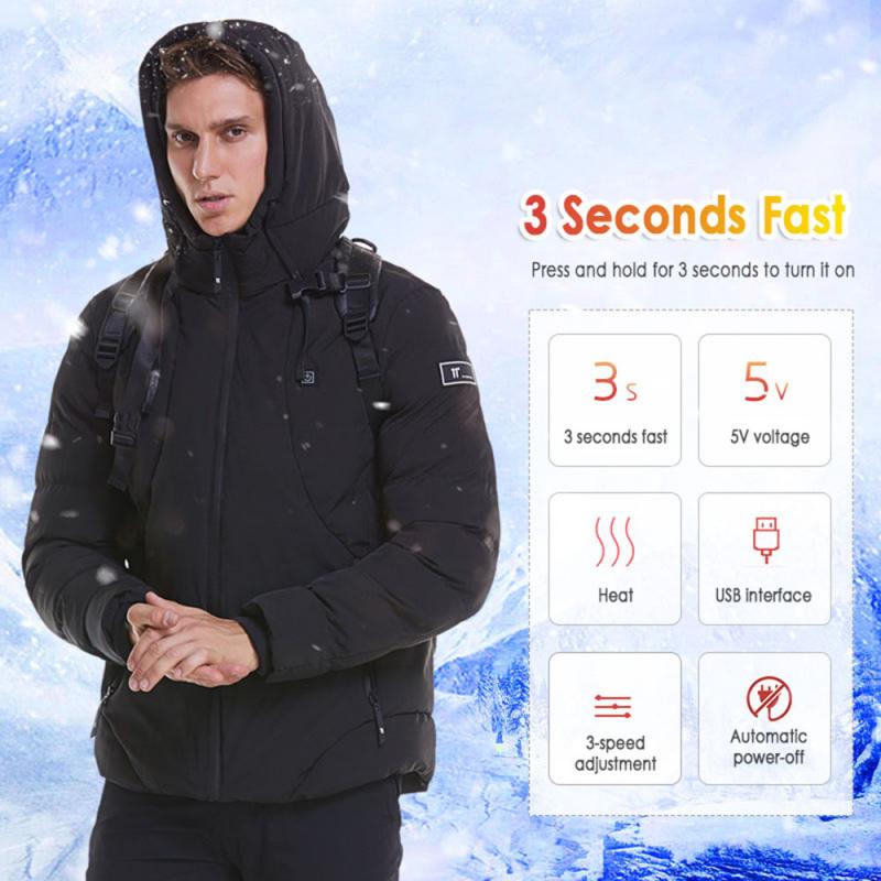 Chaleco eléctrico calentador al aire libre batería eléctrica USB manga larga calefacción chaqueta con capucha cálida ropa térmica esquí