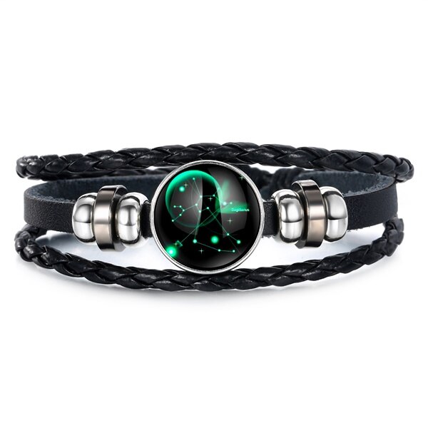 Ifmia 12 konstellationer læder stjernetegn med perler armbånd armbånd til mænd drenge smykker rejsetilbehør: 4