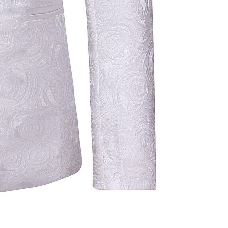 Veste en Jacquard Rose blanche pour Homme, tenue de costume, pour boîte de nuit, costume de fête de mariage, vêtement de chanteur sur scène