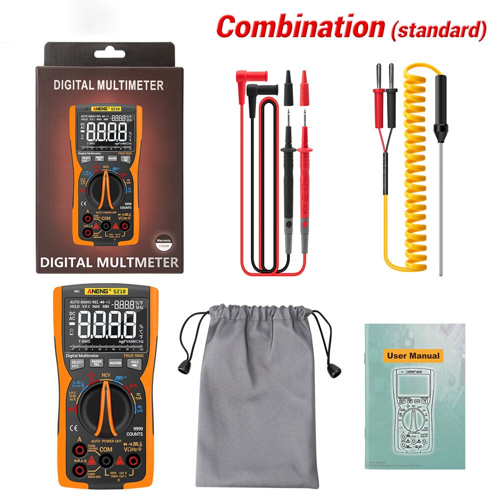 Aneng Sz18 Digital Multimeter 9999 True Rms Analog Tester Multimetro Diy Capacitor Transistor Ncv Testers Lcr Meter: SZ18 Yellow