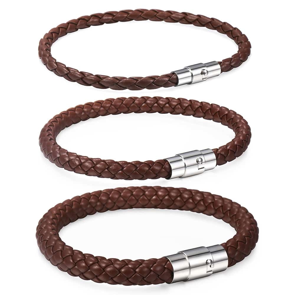 Davieslee 4/6/8mm Leather Bracelet For Men Black Braided Rope Stainless Steel Clasp 20/23/25cm Men's Bracelet DLBM118