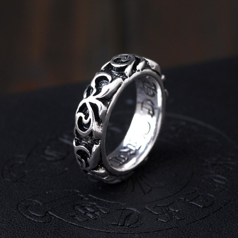 European and American Punk Gothic Rock Retro Roman Heart Scripture Casting Men's Ring Personality: 9